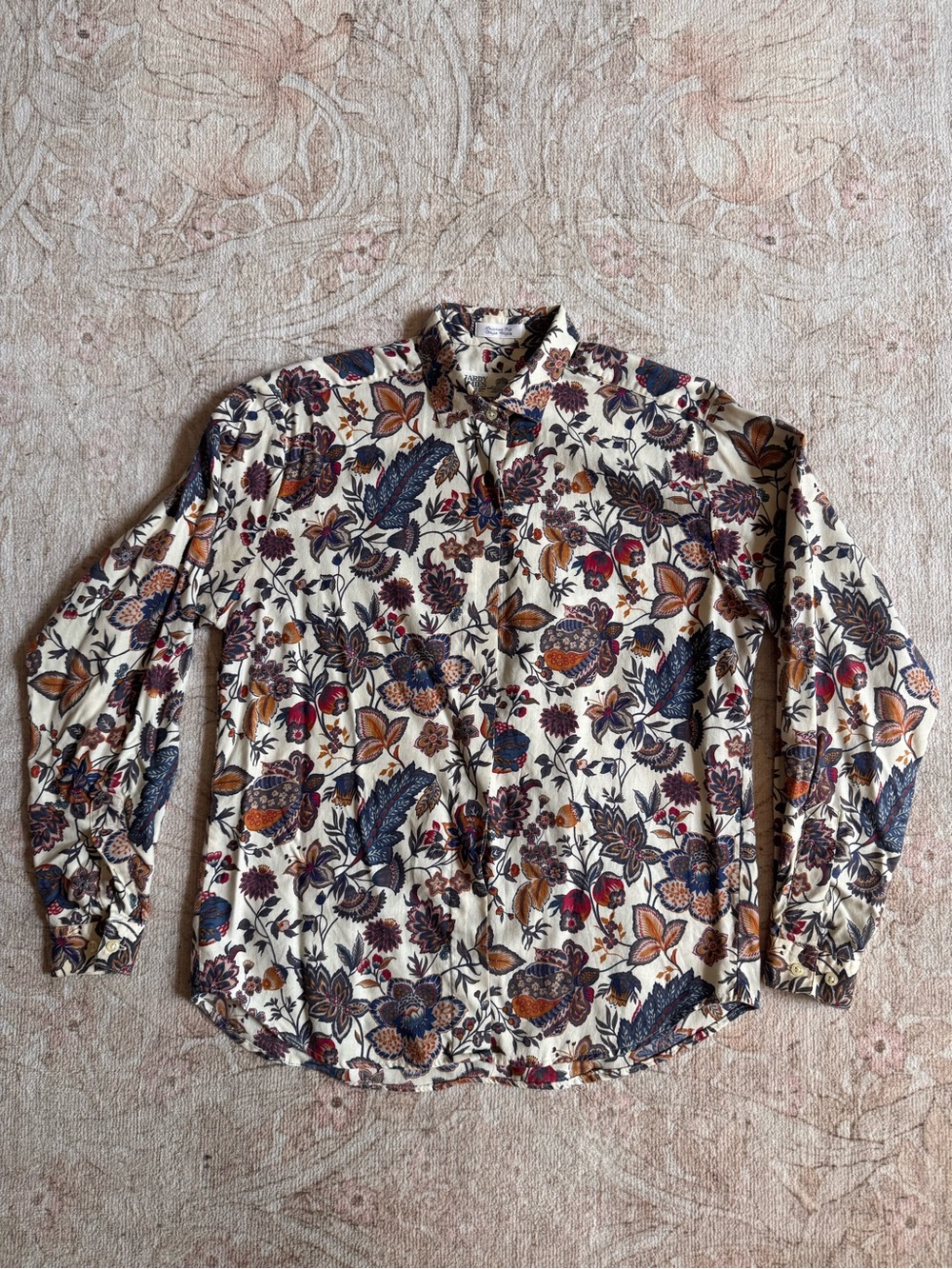 Cream Paisley/Floral Long-Sleeve Button-Up Blouse